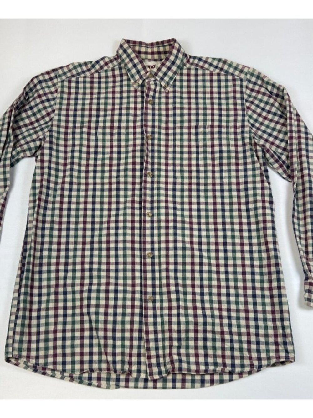 Wrangler Rugged Wear Men XL Plaid Button Down Shirt Green Maroon Blue Check